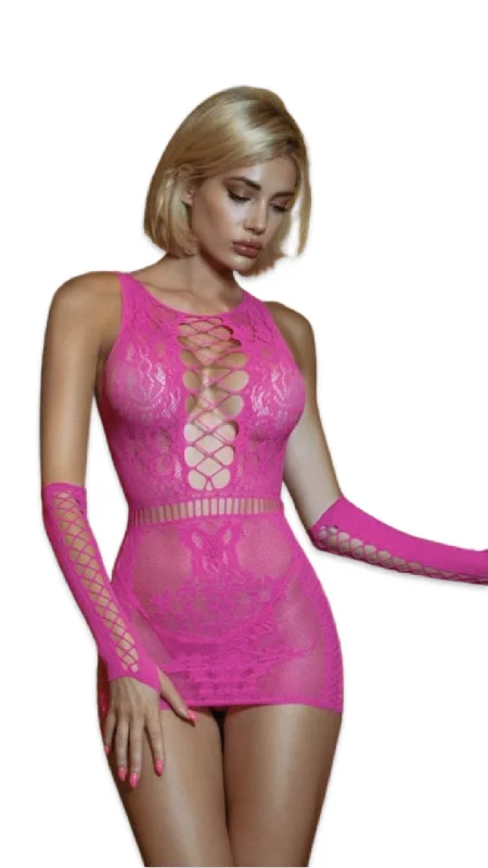 Sexy prom dresses for a memorable nightFishnet Dress with Gloves Neon Pink