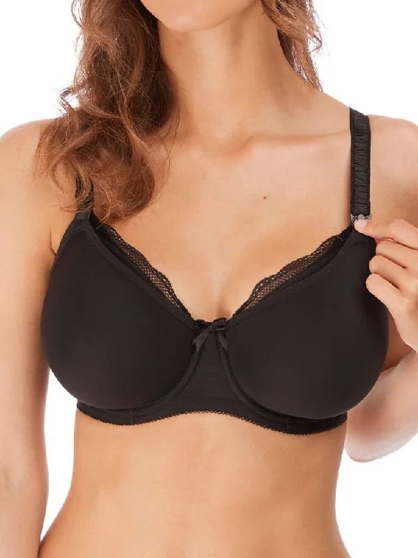 Elegant French Lace Lingerie for Women Pure Nursing Drop Cup Bra - Black