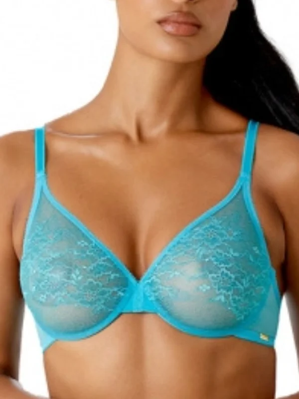 Vintage Inspired Lingerie for Women Glossies Lace Sheer Moulded Bra - Turquoise Sea