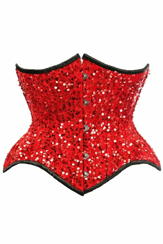 Compression bustiers for a slimming effectRed Sequin Curvy Cut Waist Cincher Corset
