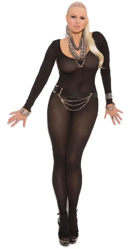 Plus Size Opaque Long Sleeve Bodystocking