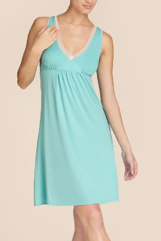 women lounge dress with a V - neck for a stylish lookSaiyo Chemise - Sky Blue/Ivory Mesh women lounge dress with a V - neck for a stylish lookSaiyo Chemise - Sky Blue/Ivory Mesh