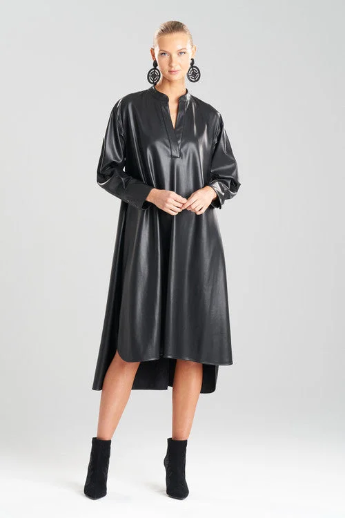 Vegan Luxe Leather Oversized Half Placket Shirtdress