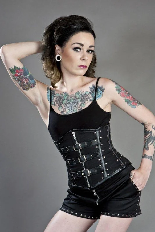 Biker Underbust Corset With Studs In Black Twill