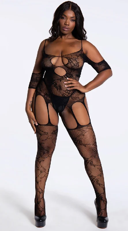 Plus Size Aphrodite Floral Net Bodystocking