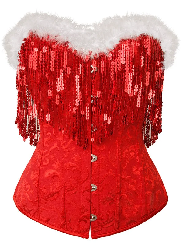 Geometric - printed bustiers for a modern and trendy lookChristmas Corset Women Sequin Fringe Decorative Satin Overbust Corset Red Party Corset