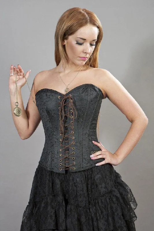 Steampunk Overbust Corset In Black Brocade