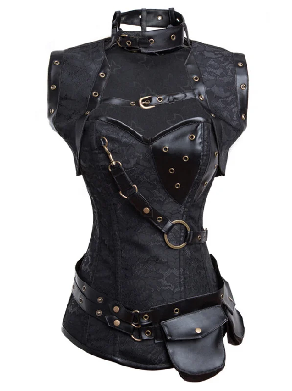 Hollywood - glamour bustiers for a red - carpet effectSteampunk High Neck Steel Boned Brocade Outerwear Corset with Jacket