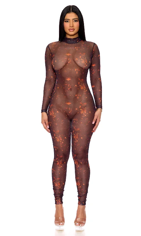 Plus Size Women's Cosplay LingerieErupting Lava Mesh Costume Jumpsuit