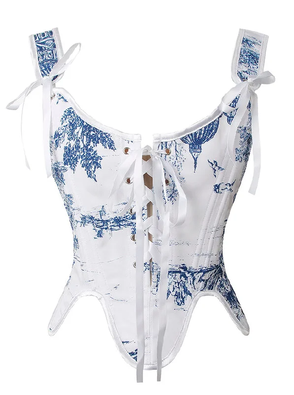 Animal - print bustiers for a wild and fierce styleWomen Renaissance Vintage Sleeveless Lace Up Floral Bones Overbust Fairs Corset Top