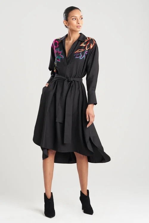 Cotton Silk Oversized Embroidered Shirtdress