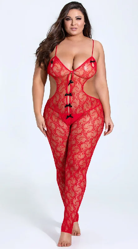 Plus Size Red Lace Bodystocking