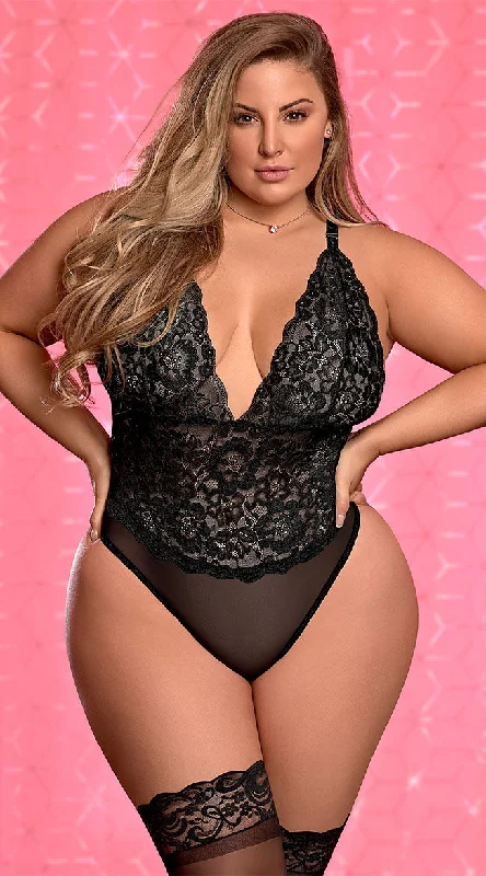 Women's High Waist Lingerie Bodysuits Plus Size Don't Hate Lace Teddy