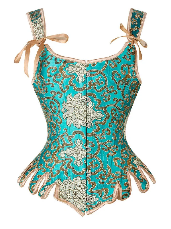 Gothic - inspired bustiers featuring dark colors and studsGothic Wide Shoulder Straps Brocade Wavy Hem Waist Cincher Tank Corset Vest