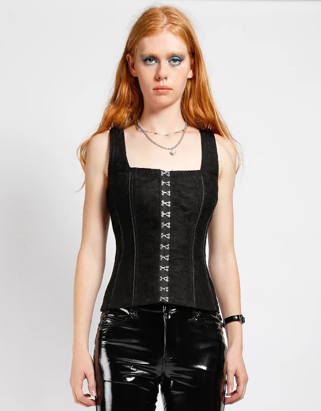 Sports - influenced bustiers with mesh panelsHook Eye Corset