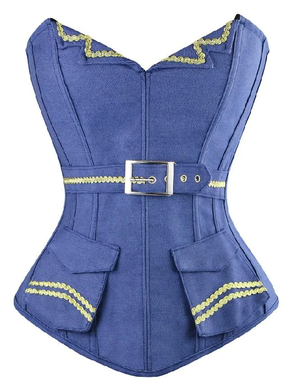 Denim - look corsets for a casual yet stylish twistFashion Retro Navy Blue Buckle Style Denim Strapless Overbust Corset with Pockets