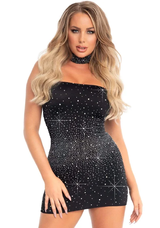 Peplum - hemmed sexy dresses for a retro touch2 Pc Rhinestone Tub Dress and Choker Black Peplum - hemmed sexy dresses for a retro touch2 Pc Rhinestone Tub Dress and Choker Black
