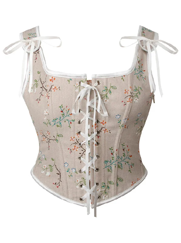 Floral - patterned corsets for a romantic and spring - like feelFashion Renaissance Lace Up Corset Womens Vintage Floral Pattern Short Style Corset Top
