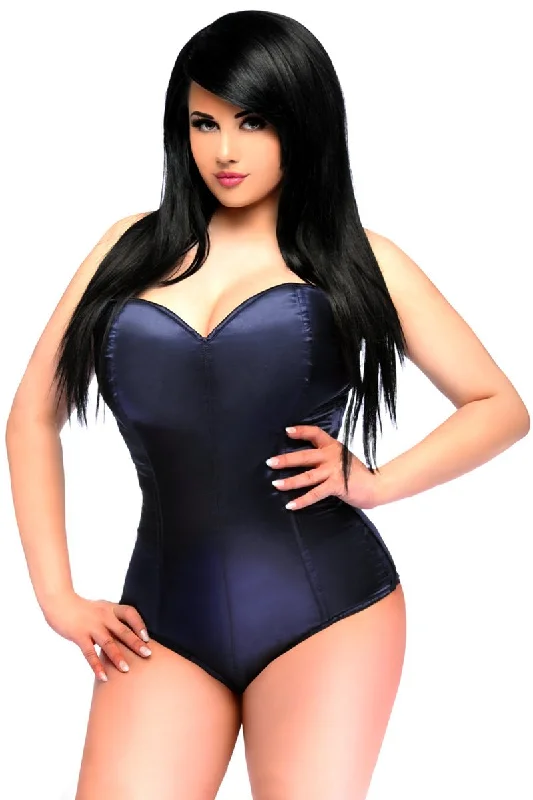 Navy Blue Satin Corset Romper LV-403