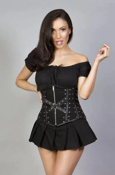 Steffi Underbust Corset With Studs In Black Twill