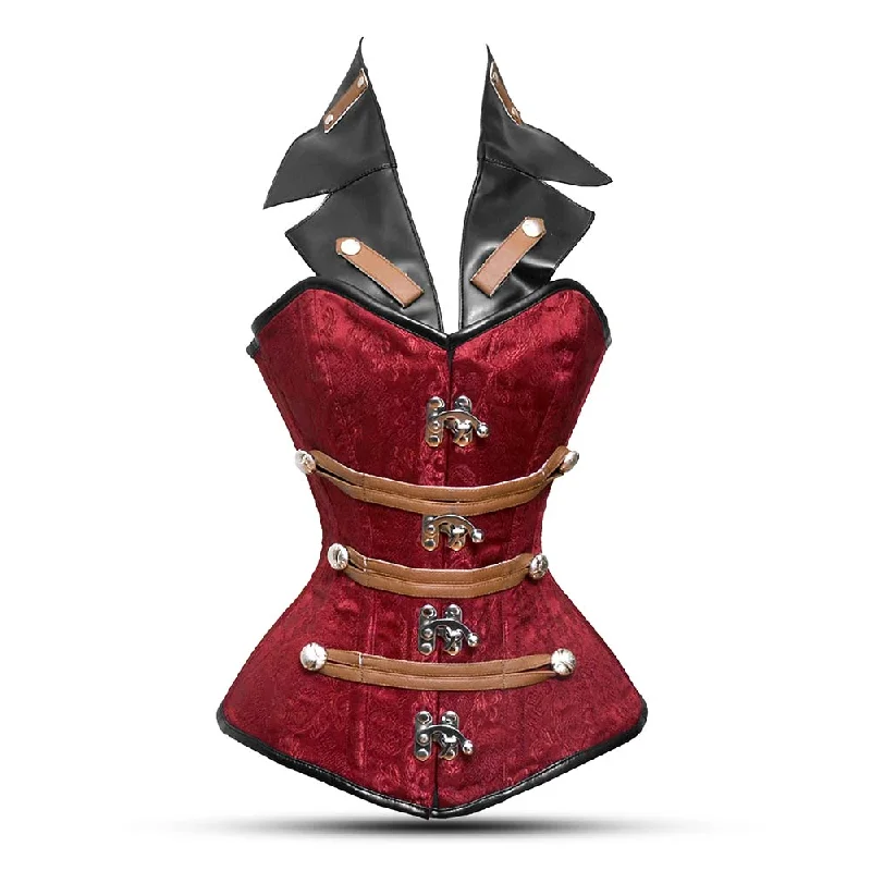 Black and Red corset - Over Bust Corset with Leather Collars