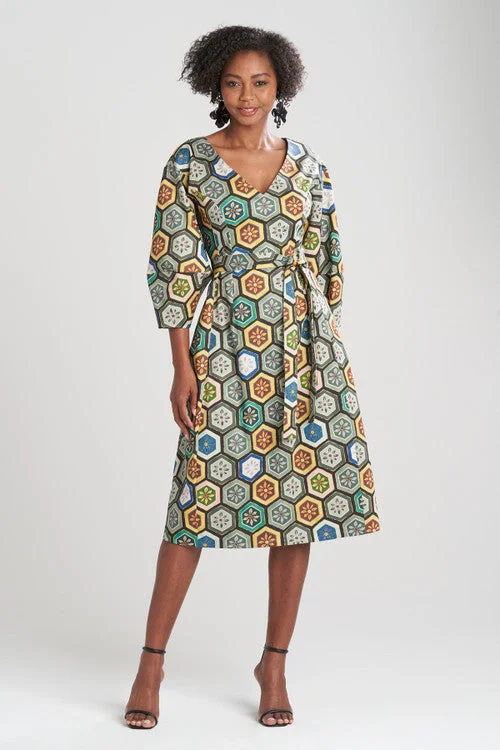 Mitsu Printed Cotton Sateen Lantern Sleeve Dress