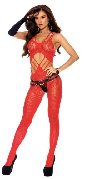 Stretchable stockings for a customizable fitCrochet Bodystocking Red