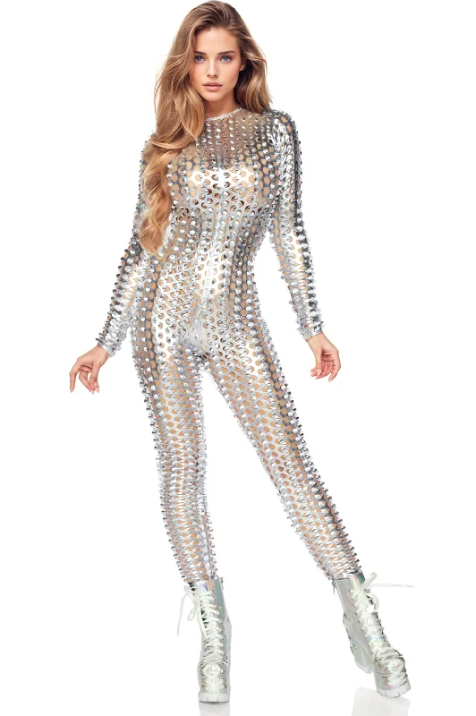 Laser Cut Metallic Catsuit Costume