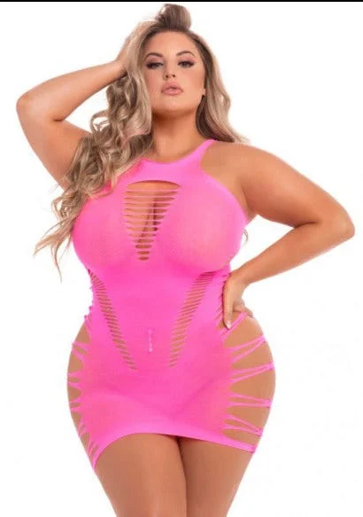 Tiered sexy dresses for a flouncy and feminine appearancePink Lipstick Lingerie BACK TO BASIXXX HI-NECK DRESS Pink Fits Up to 3X Tiered sexy dresses for a flouncy and feminine appearancePink Lipstick Lingerie BACK TO BASIXXX HI-NECK DRESS Pink Fits Up to 3X