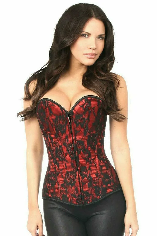 Removable - boning corsets for easy cleaningRed Lace Front Zipper Corset