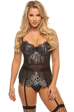 Women's Lingerie with Embroidery DetailsFancy Floral Bustier Set