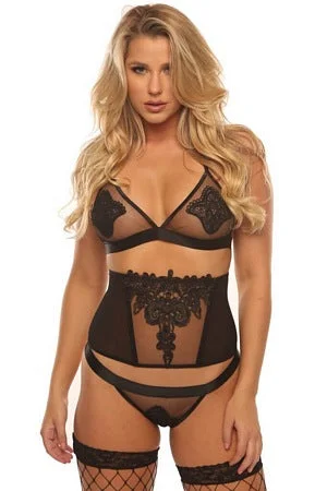 Affordable Lingerie for WomenFloral Applique 4 Pc Set