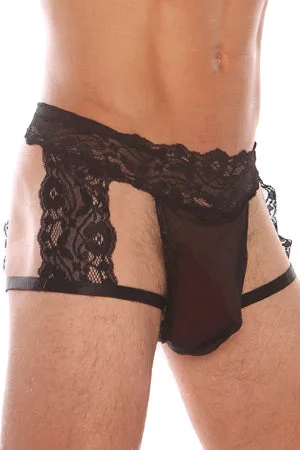 Comfortable Cotton Lingerie for WomenMen's Black Lace G-String Garter Short