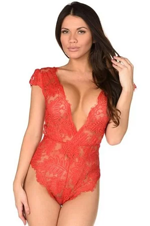 Women's Satin Sleepwear LingerieRed Hot Deep V Teddy