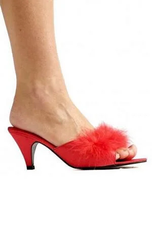 Designer Lingerie Sets for WomenRed Satin Maribou Slippers