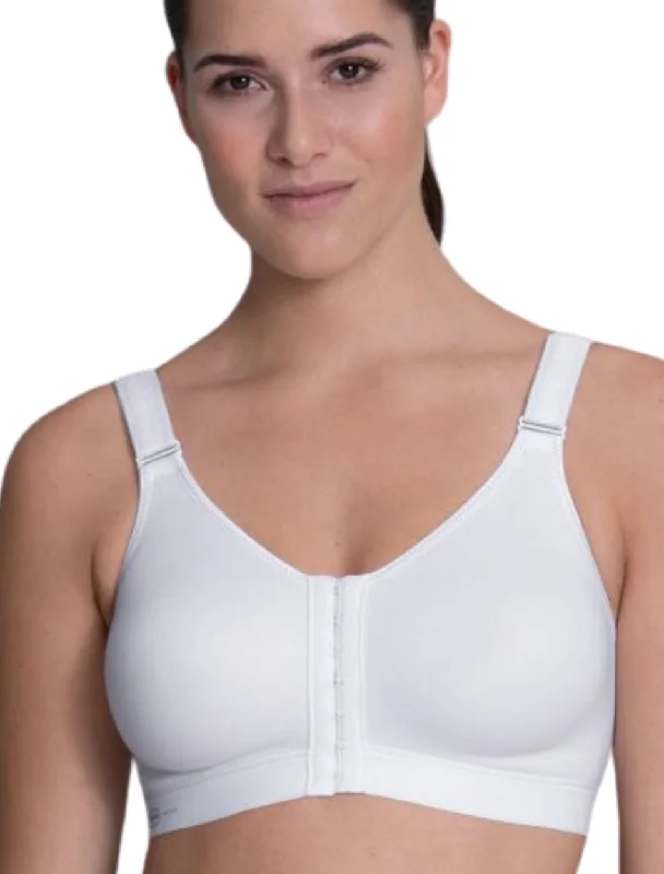 Anita Firm Support Front Closure Sports Bra, White | White Front Closure Sports Bras | Front Fastening Sports Bras