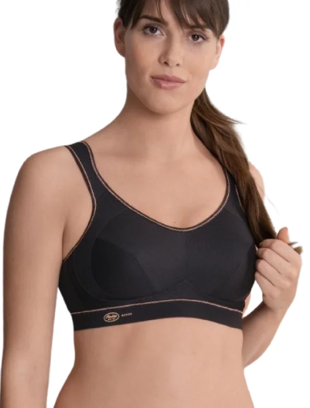 Anita Maximum Support Extreme control Wirefree Sports Bra, Black Gold Shine | Black Anita Sports Bra