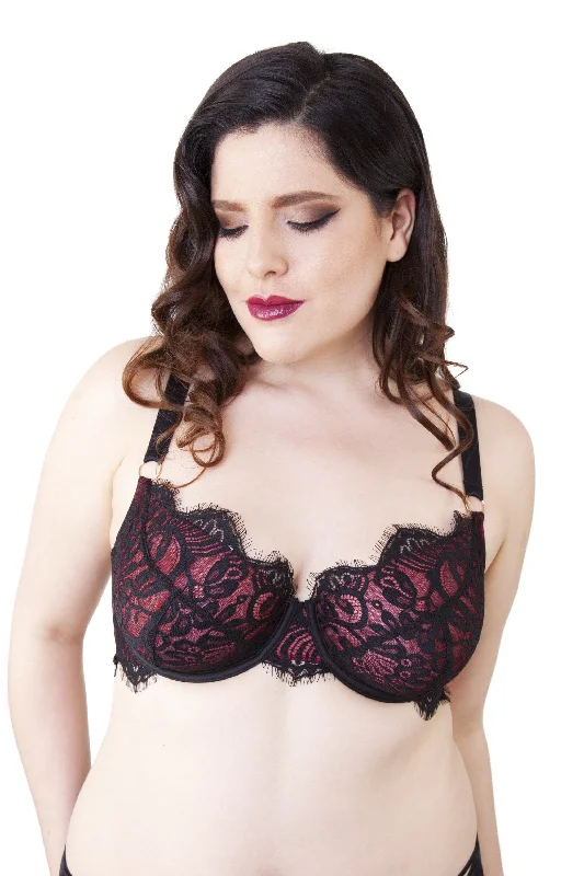 Bailey Red Net/Black Embroidery Lace Bra Curve