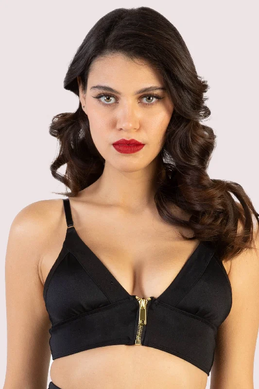 Women's bras with adjustable back closuresDaphne Black Microfibre Wireless Zip Bra