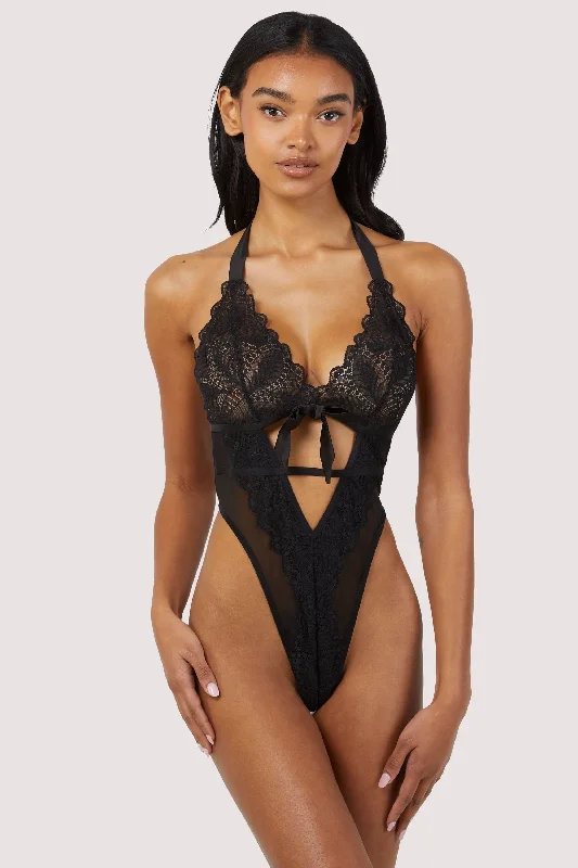 Women's bras with a neoprene componentDee Black Eyelash Lace and Mesh Body