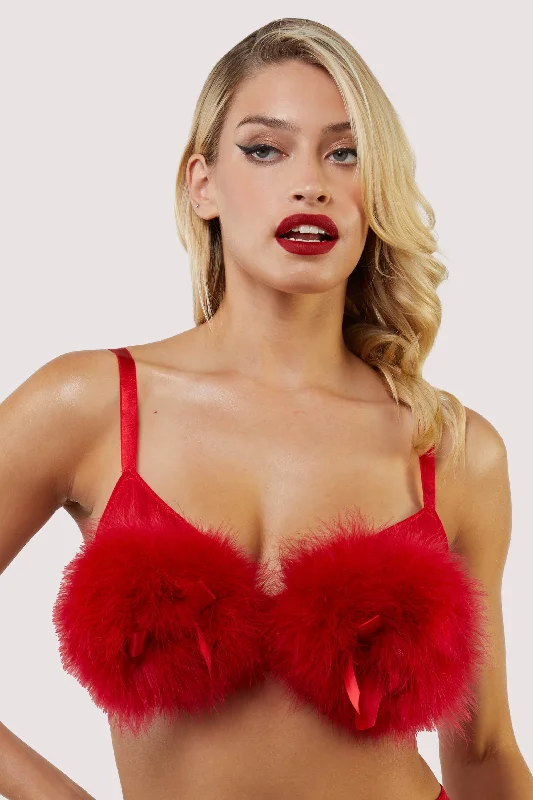 Elizabeth Red Plunge Feather Bra