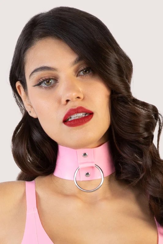 Women's bras with a satin finishImogen Pink Latex and Ring Collar