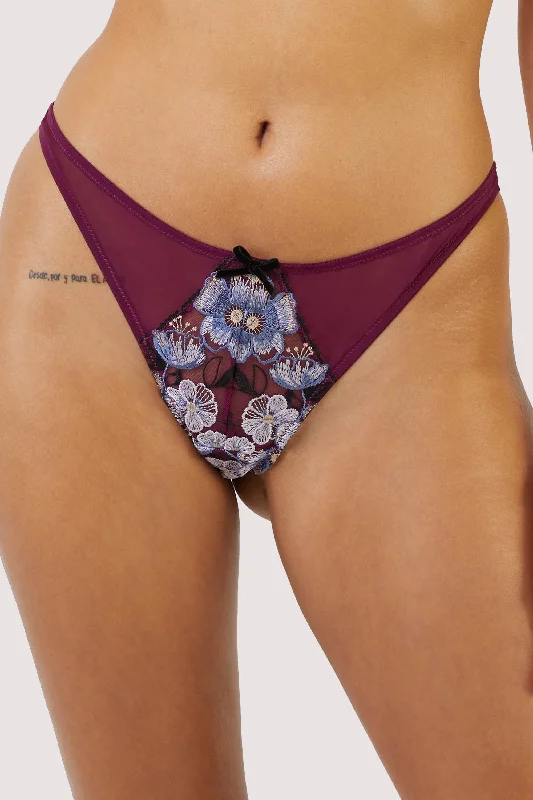 Women's bras with a seamless constructionJoanna Burgundy Gold Embroidery Thong