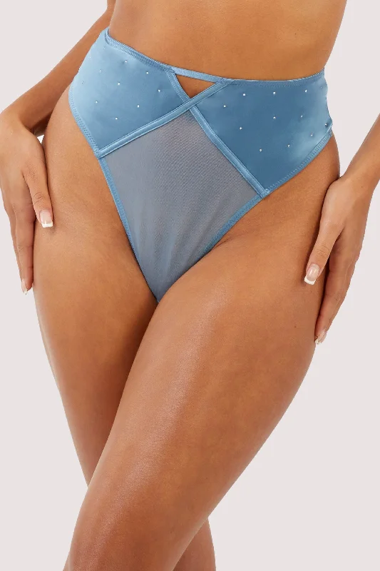 Olympia Storm Grey Diamante Detail High Waist Thong