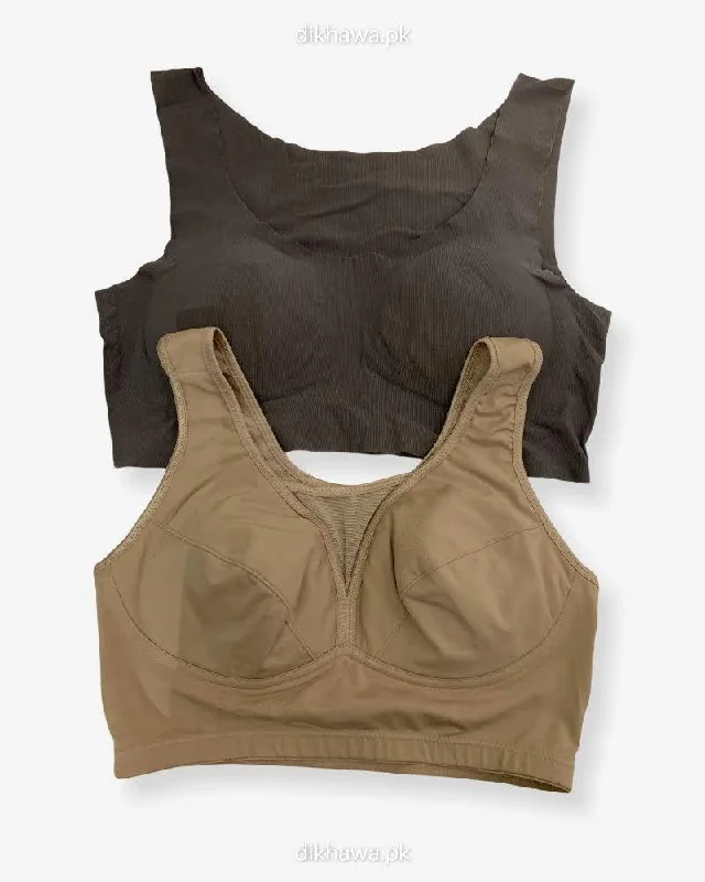 Women's bras with a satin finishPack Of 2 - Non  Padded Non-Wired Racerback Sports Bra Ladies Jogging Bra Imported Stocklot Branded Sports Bra