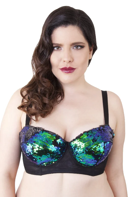 Peek & Beau - Tallulah Ruched Green Sequin Bra Curve