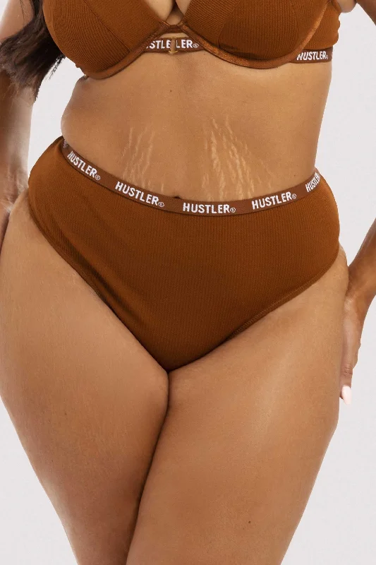Women's black bras for a classic lookBranded Ribbed Chocolate High Waist Thong