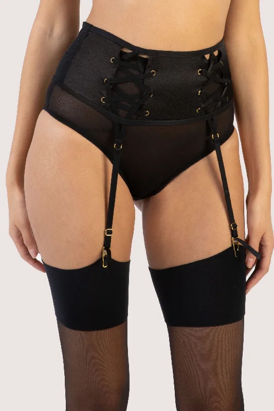 Women's push - up bras for enhanced cleavageSeraphina Black Strappy Pentagram Suspender Belt