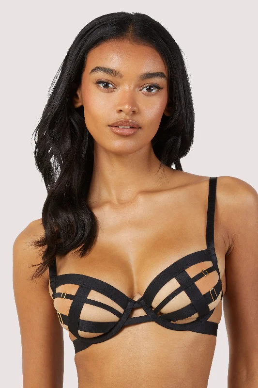 Bra with a push - up insert for extra cleavage on demand Chantal Black Open Elastic Balconette Bra Bra with a push - up insert for extra cleavage on demand Chantal Black Open Elastic Balconette Bra