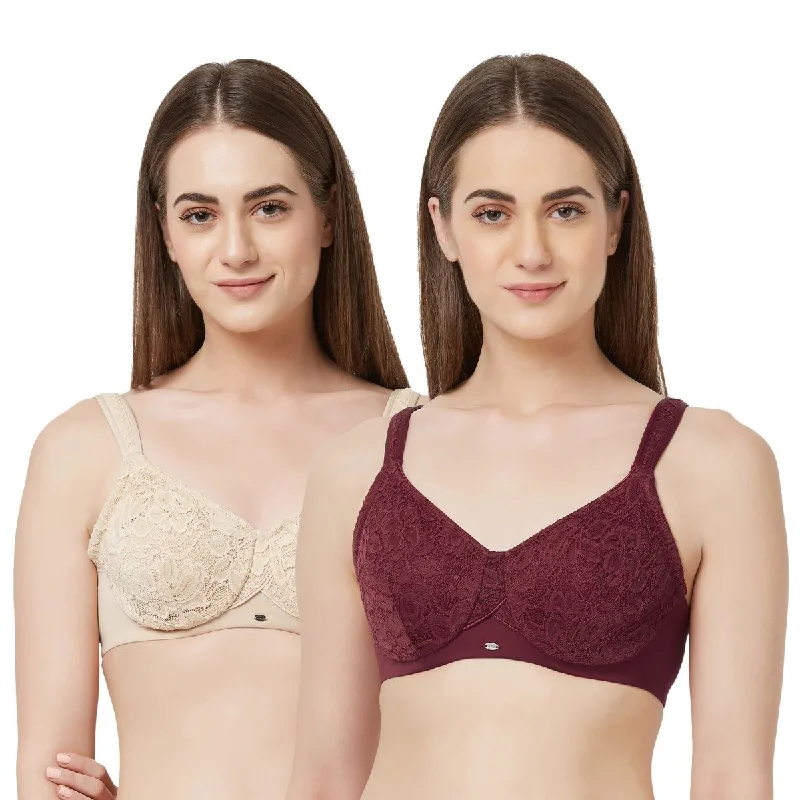 Bra with a plus - size customized fit option for a perfect fit Full Coverage Non Padded Wired Lace Bra (Pack Of 2) FB-610 Bra with a plus - size customized fit option for a perfect fit Full Coverage Non Padded Wired Lace Bra (Pack Of 2) FB-610